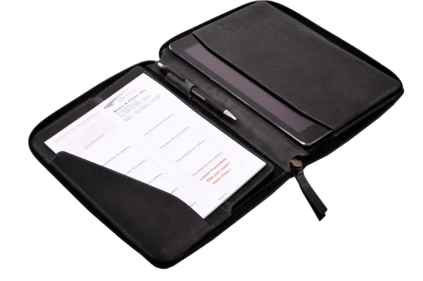 Menzo MB46 Dokumenten & Tabletmappe A5 Büffelleder/schwarz- Schreibmappen A5 | Schreibmappen A4