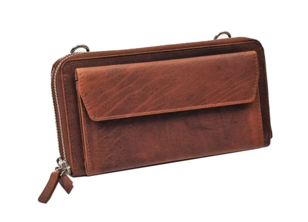 Menzo MB105 Handy- Lederbörsentasche Büffelleder/cognac- Umhängetaschen - Shopper