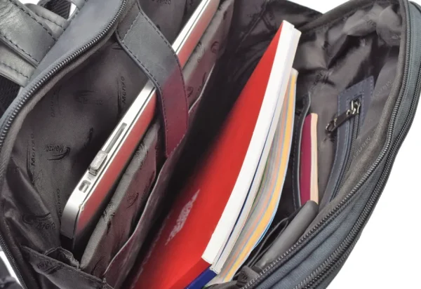 Menzo MB64D - Rucksack Rindsleder/blau für 13,3 Zoll Laptop- Rucksäcke